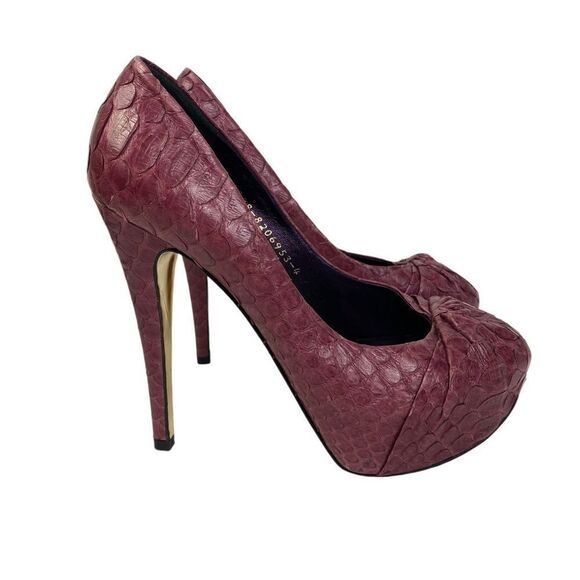GINA 6 US ,python leather , maroon platform heels handmade - Picture 1 of 11